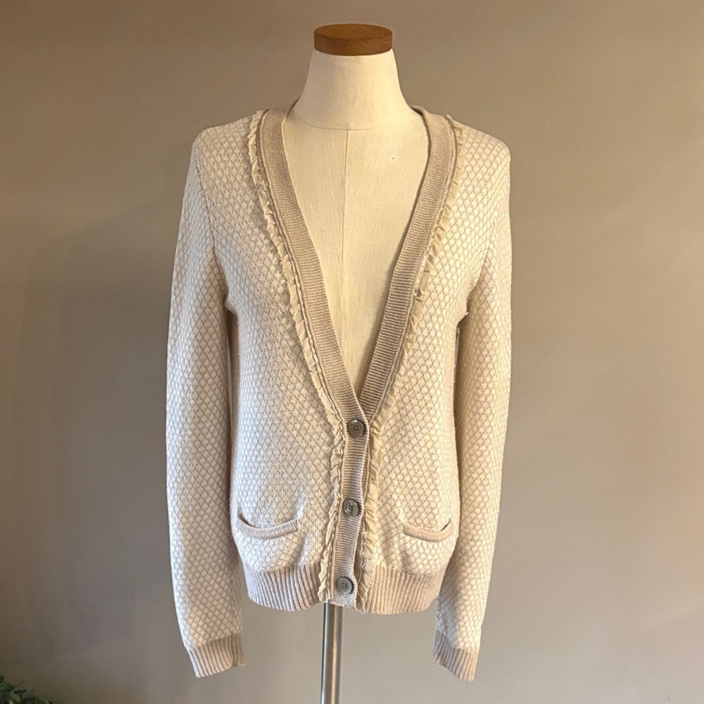 Eddie Bauer neutral Cream Cardigan sweater V button down wool cotton size Med